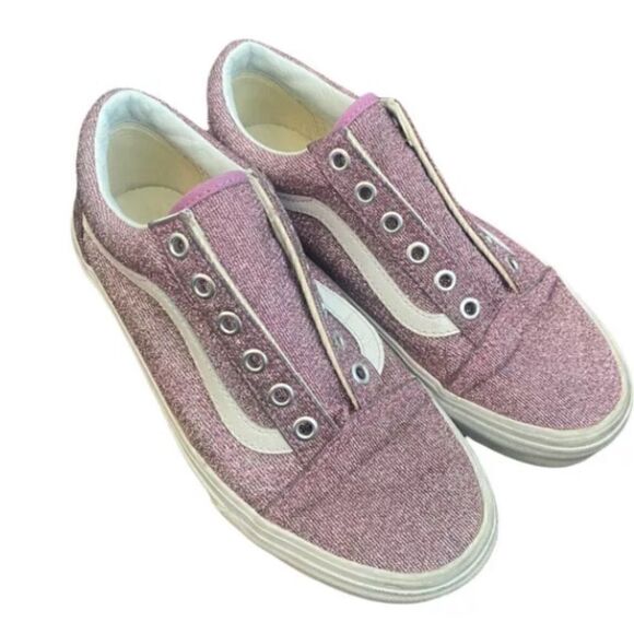 Vans Old Skool Low Tops Pink Lurex Sparkle Canvas Womens 6 No laces - Picture 2 of 6